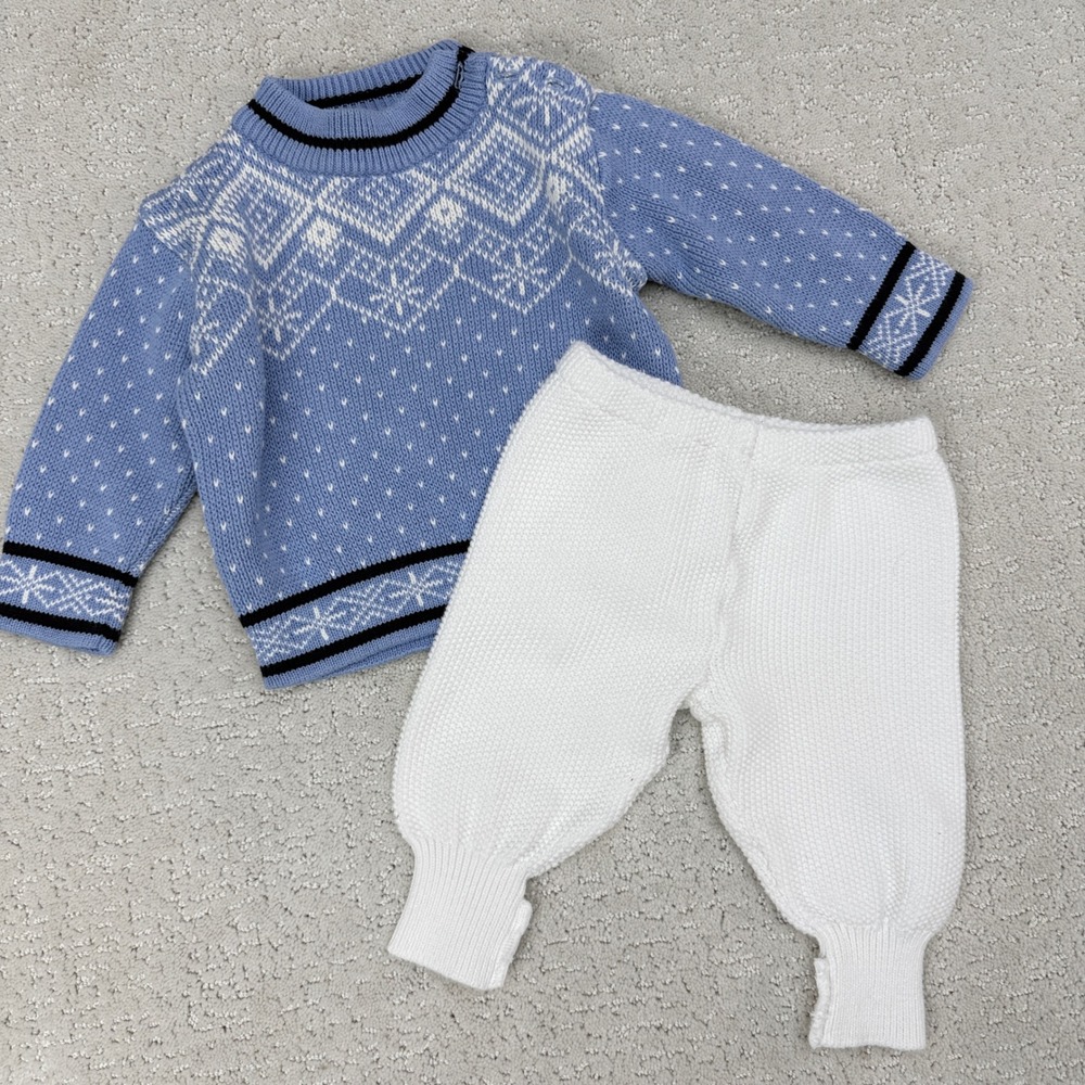 Hanna‎ Andersson Nordic Fair Isle Knit Sweater & Pants set blue 70 6-12 monhs